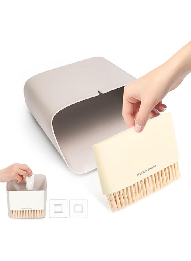 Small Broom and Dustpan Set, Soft Bristle Whisk Dust Pan and Brush Set, Mini Hanging Wall Mounted Trash Can, for Cleaning Desktops, Keyboard, Drawer, Sofa - Image 1
